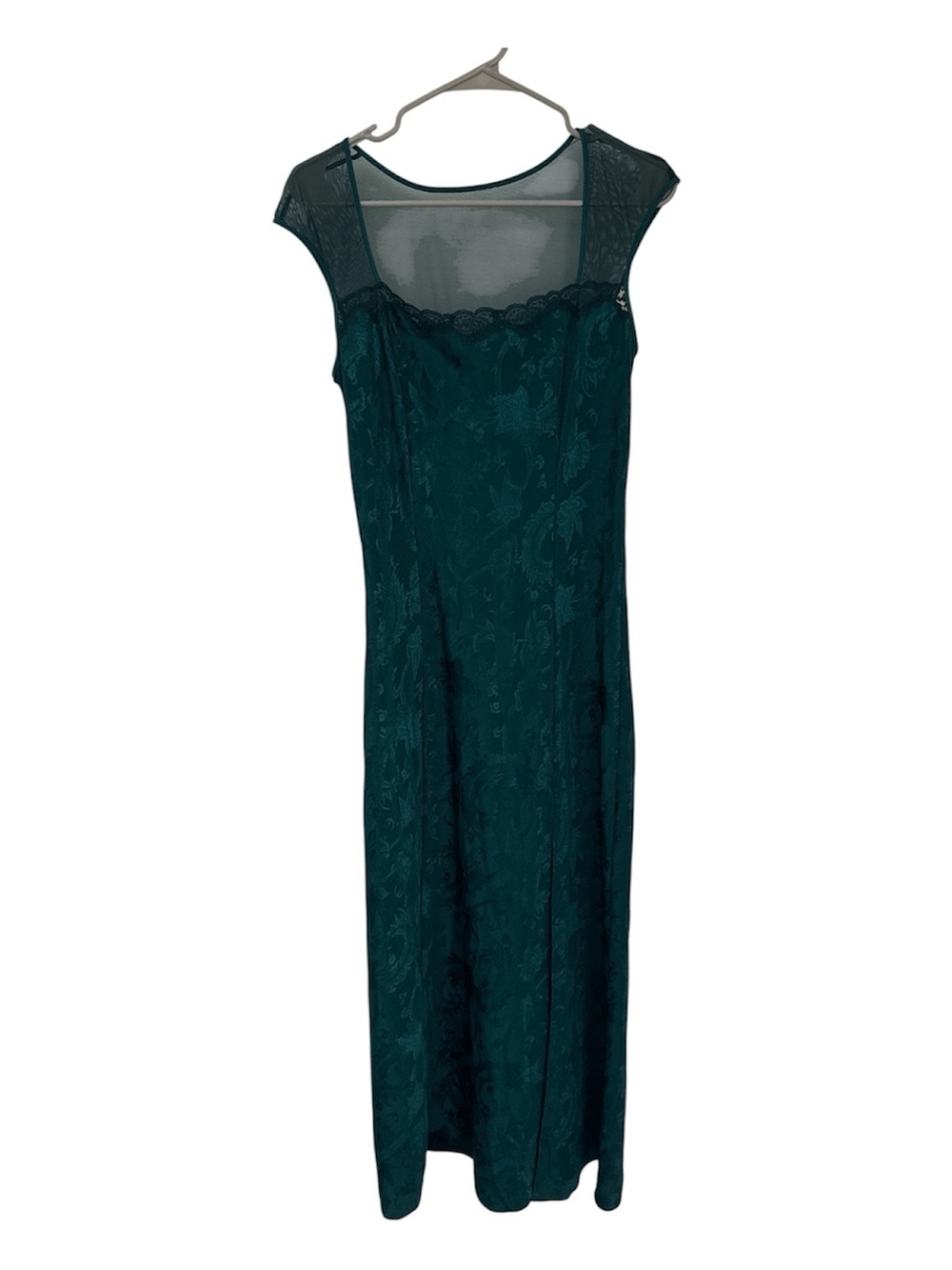 Vintage Gold Label Victoria’s Secret Deep Teal Lace Chemise Sheer Cap Sleeves